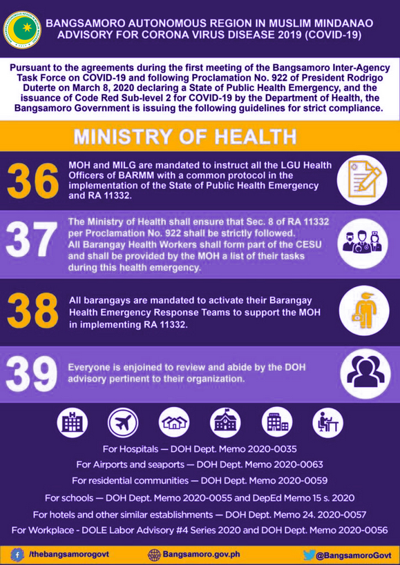 Bangsamoro Government’s advisory on the COVID-19