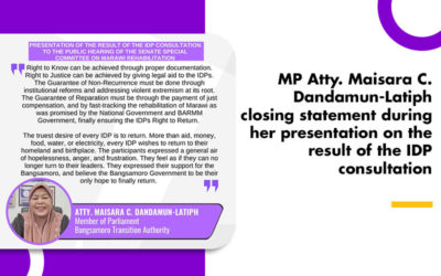 MP Atty. Maisara C. Dandamun-Latiph closing statement on the result of the IDP consultation