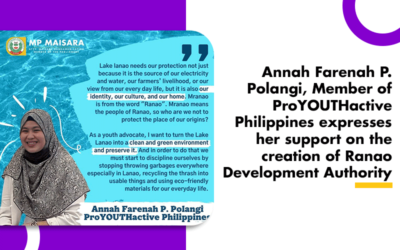 Annah Farenah P. Polangi, Member of ProYOUTHactive Philippines supports the creation of Ranao Development Authority