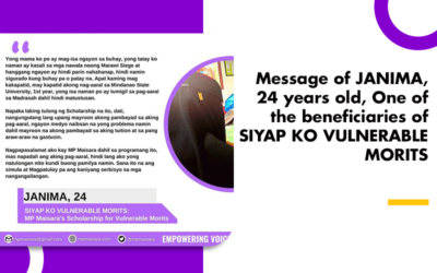 Message of JANIMA, 24 years old, One of the beneficiaries of SIYAP KO VULNERABLE MORITS