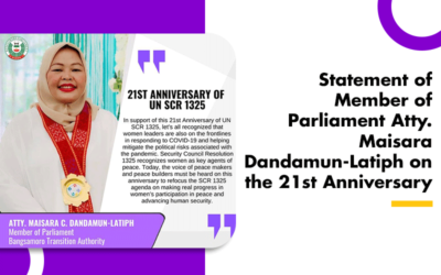 Statement of Member of Parliament Atty. Maisara Dandamun-Latiph on the 21st Anniversary of UN SCR 1325