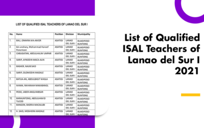 List of Qualified ISAL Teachers of Lanao del Sur I 2021