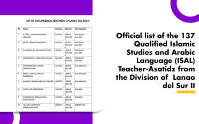 List of Qualified ISAL Teachers of Lanao del Sur II 2021