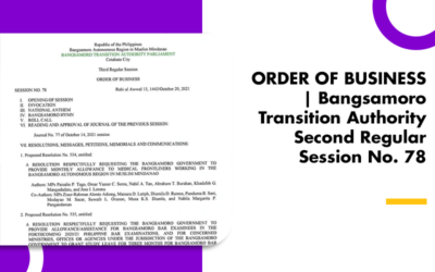 ORDER OF BUSINESS | Bangsamoro Transition Authority Second Regular Session No. 78