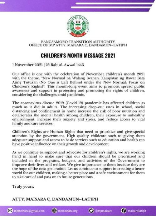 MP Maisara Children's Month Message 2021 | MP Maisara Dandamun Latiph