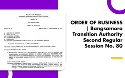 ORDER OF BUSINESS | Bangsamoro Transition Authority Second Regular Session No. 80