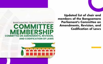 Updated list of chair and members of the Bangsamoro Parliament’s Committee on Amendments, Revision, and Codification of Laws