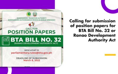 Calling for submission of position papers for BTA Bill No. 32 or Ranao Development Authority Act