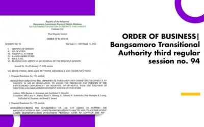 ORDER OF BUSINESS Bangsamoro Transitional Authority third regular session no. 94