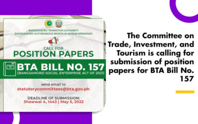 The Committee on Trade, Investment, and Tourism is calling for submission of position papers for BTA Bill No. 157