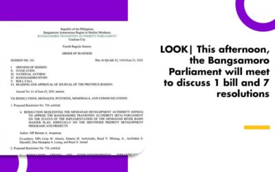 LOOK| This afternoon, the Bangsamoro Parliament will meet to discuss 1 bill and 7 resolutions