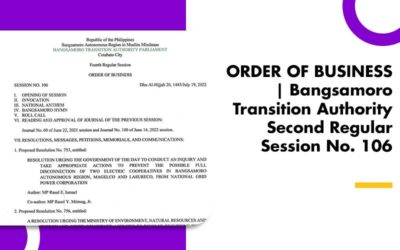 ORDER OF BUSINESS | Bangsamoro Transition Authority Second Regular Session No. 106