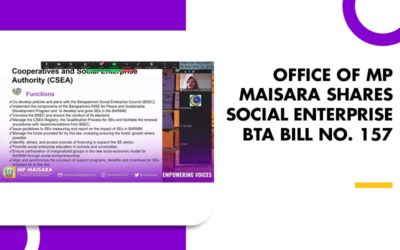 OFFICE OF MP MAISARA SHARES SOCIAL ENTERPRISE BTA BILL NO. 157