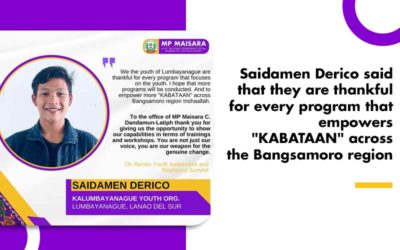 Saidamen Derico said that they are thankful for every program that empowers “KABATAAN” across the Bangsamoro region