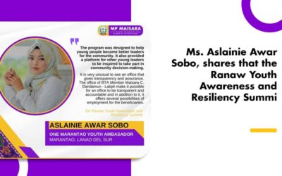 Ms. Aslainie Awar Sobo, shares that the Ranaw Youth Awareness and Resiliency Summi