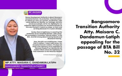 Bangsamoro Transition Authority Atty. Maisara C. Dandamun-Latiph appealing for the passage of BTA Bill No. 32