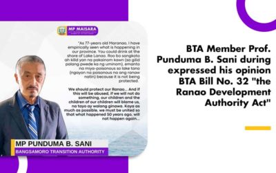 BTA Member Prof. Punduma B. Sani during expressed his opinion BTA Bill No. 32 “the Ranao Development Authority Act”