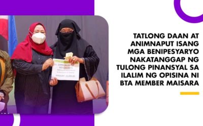 TATLONG DAAN AT ANIMNAPUT ISANG MGA BENIPESYARYO NAKATANGGAP NG TULONG PINANSYAL SA ILALIM NG OPISINA NI BTA MEMBER MAISARA