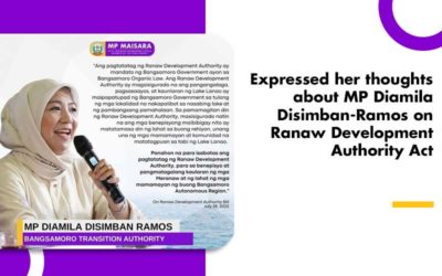 Expressed her thoughts about MP Diamila Disimban-Ramos on Ranaw Development Authority Act