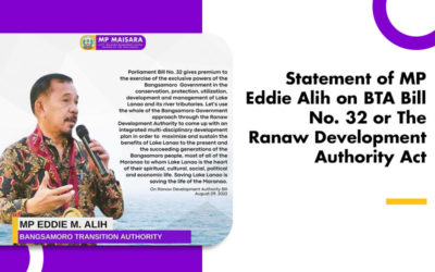 Statement of MP Eddie Alih on BTA Bill No. 32 or The Ranaw Development Authority Act